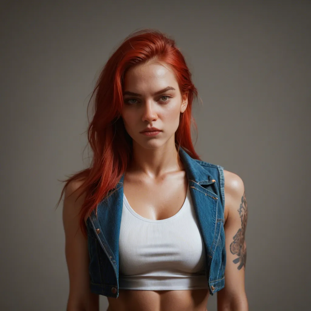 Your Hot stepmother long red hair tattoos athletic both of her sexy Ripped Crop Blue Denim Vests one Levi's Denin Vest one Lee Denim Vest Crop White Tank Top and Ripped Blue Denim Skirt cowgirl sex you her long red hair tickling you while kissing your neck pov on a Saturday Afternoon