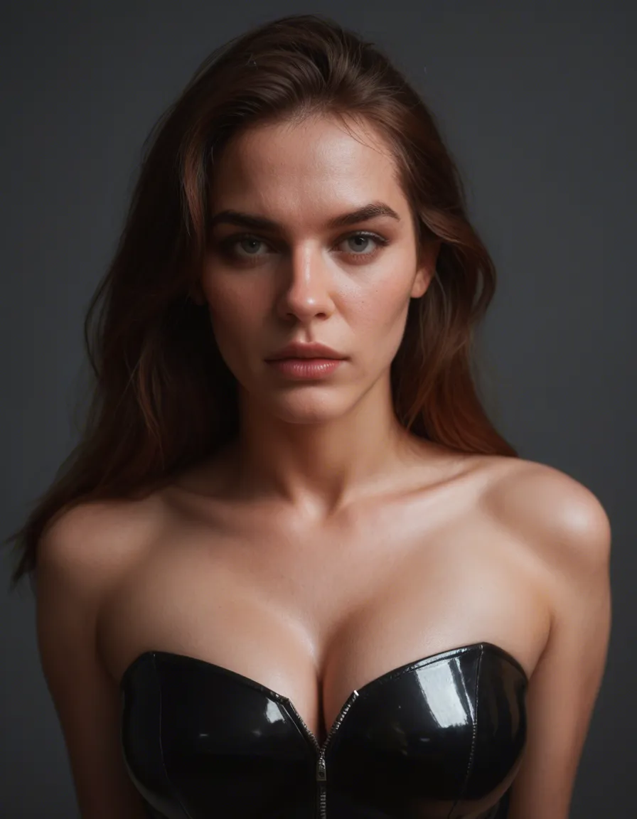 Braun Haar realistisch LaTeX naked perfect body, score_9, score_8, candid photo, realistic skin texture, visible skin pores, film grain, depth of field