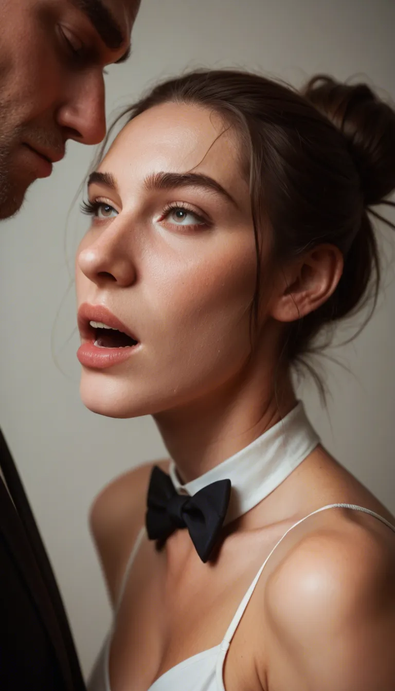 ultra HD, lifelike, couple, hair bun, bowtie, orgasm, volumetric light, dslr quality