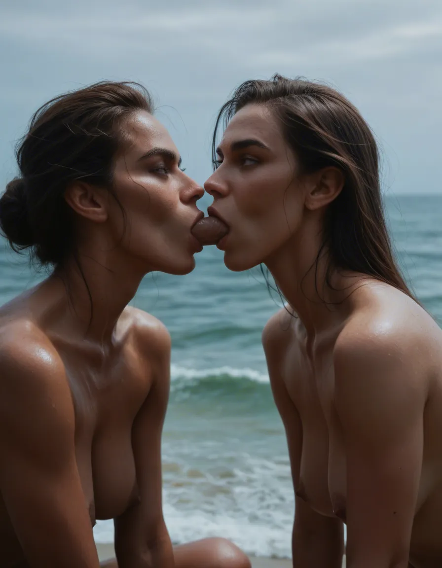 8k, sharp focus, detailed skin, side view, 2women, blowjob, feet, ocean, wild energy, lifelike render, score_9, score_8, candid photo, realistic skin texture, visible skin pores, film grain, depth of field