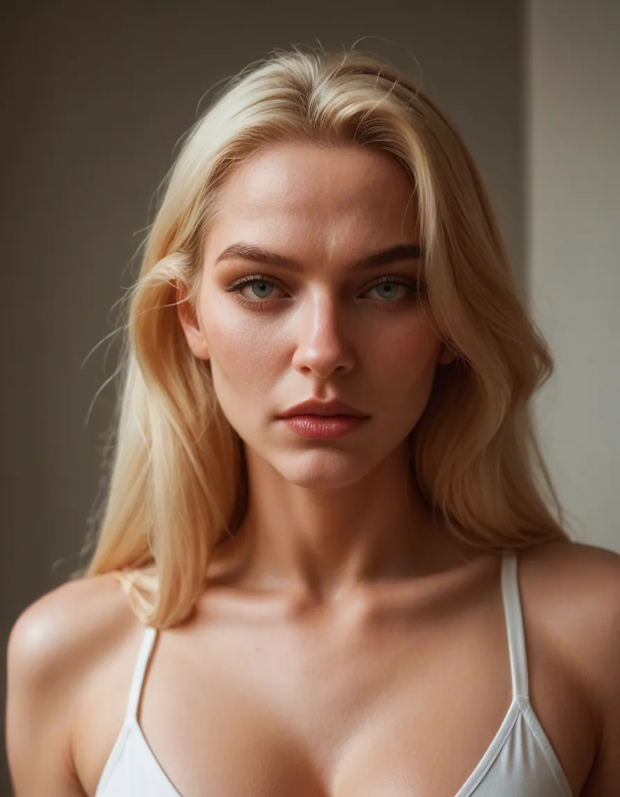 blonde blauäugige frau mit großen brüsten sehr großen brüsten xxxxxl ultrarealistisch, score_9, score_8, candid photo, realistic skin texture, visible skin pores, film grain, depth of field