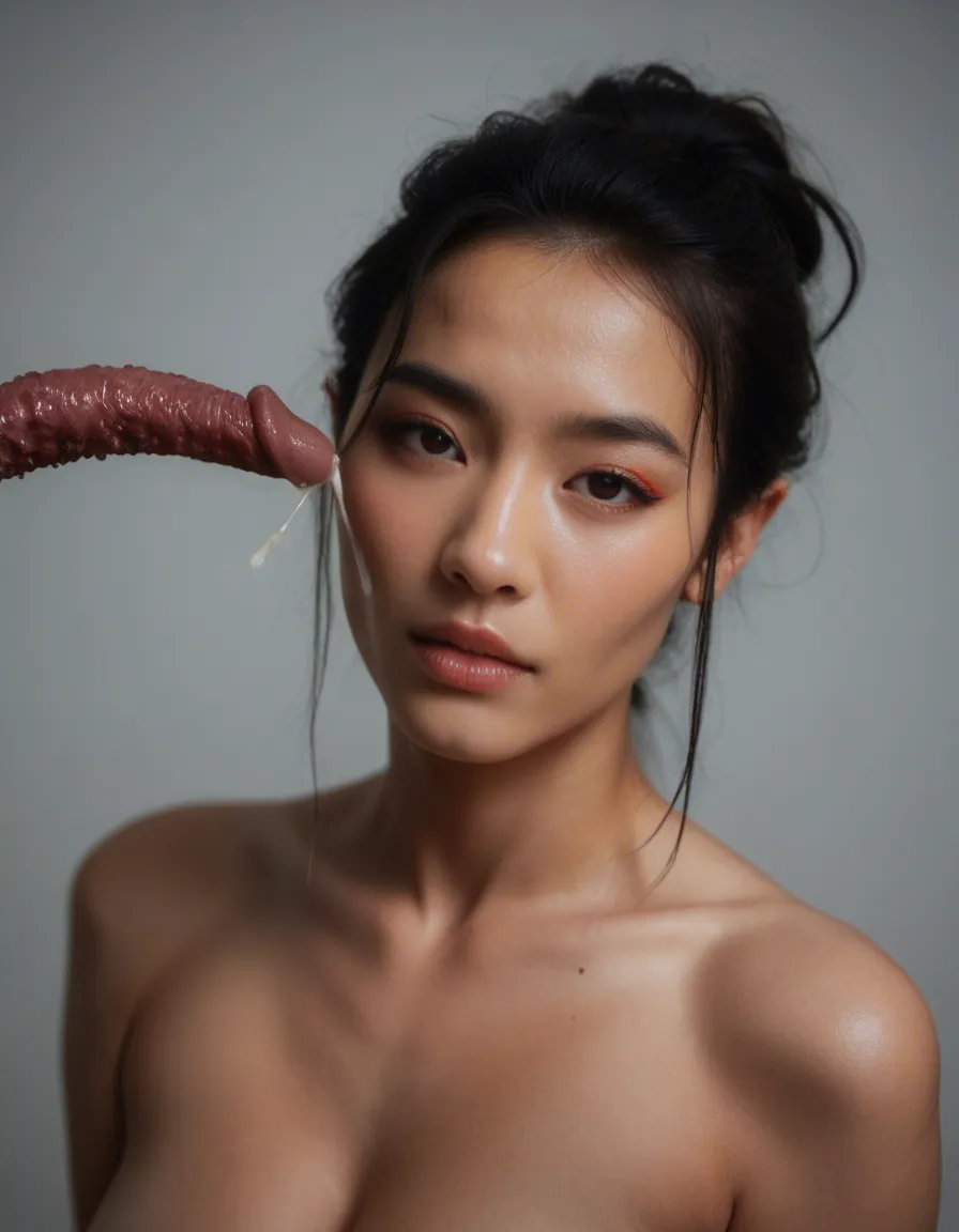 Tentacles fuck and creampie cute goth asian girl, score_9, score_8, candid photo, realistic skin texture, visible skin pores, film grain, depth of field