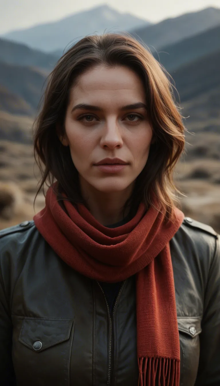 cinematic photo, 8k, mature female, scarf, heart, teasing, over the shoulder, dslr quality
