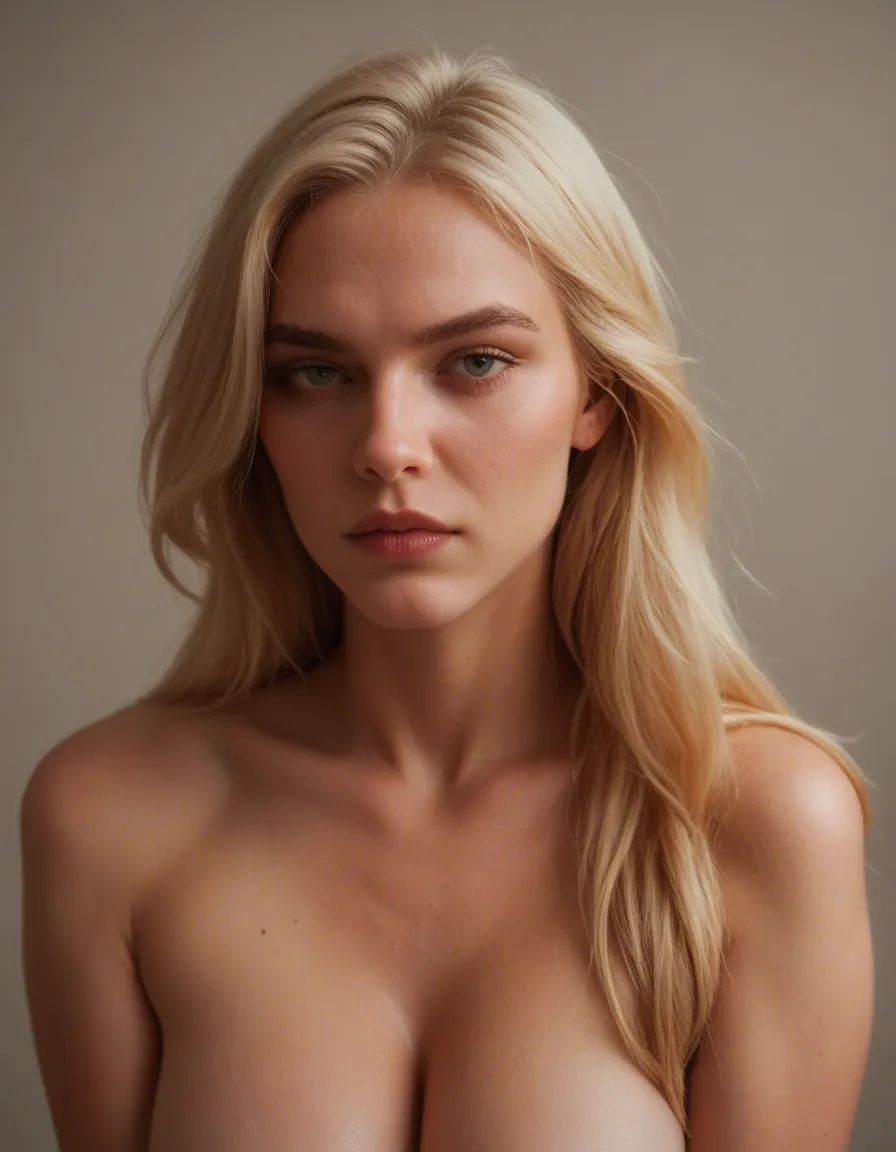 Naked sexy blonde_hair, score_9, score_8, candid photo, realistic skin texture, visible skin pores, film grain, depth of field