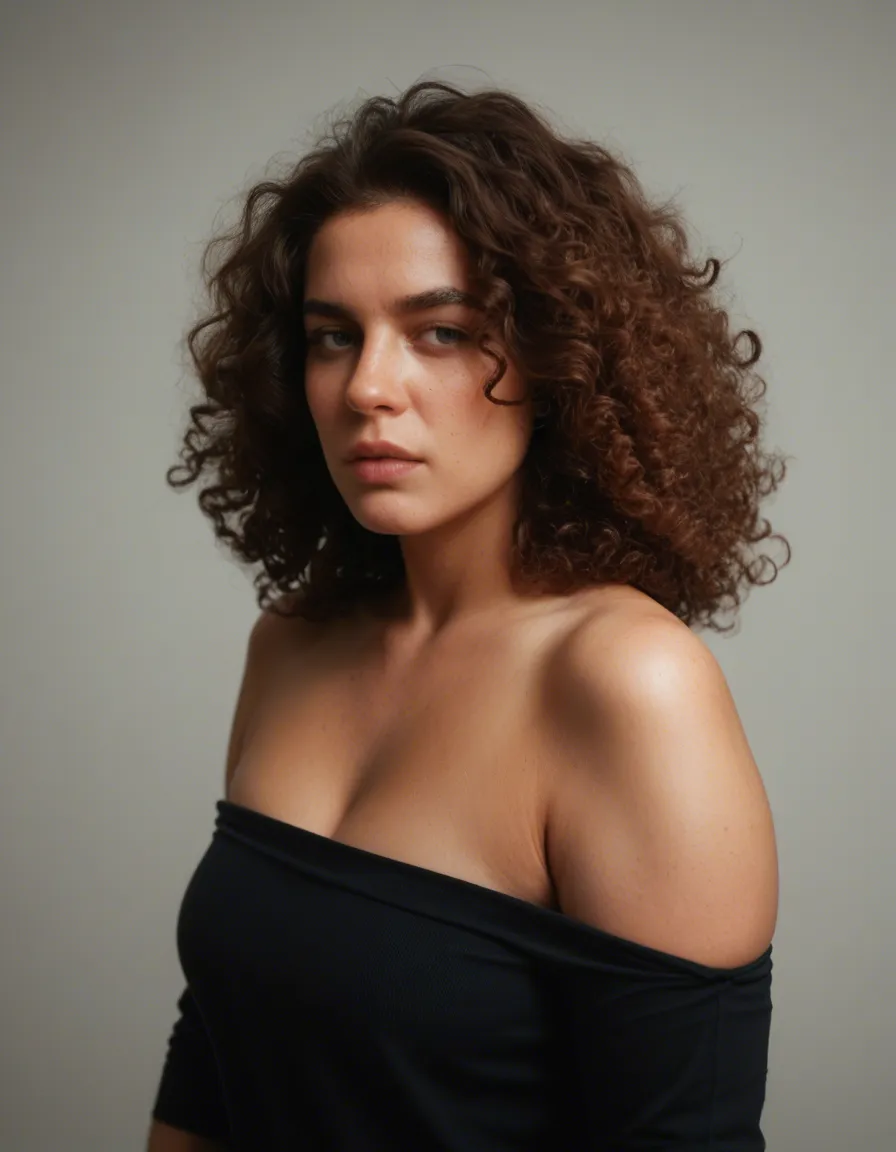 Danish bbw curly_hair, score_9, score_8, candid photo, realistic skin texture, visible skin pores, film grain, depth of field