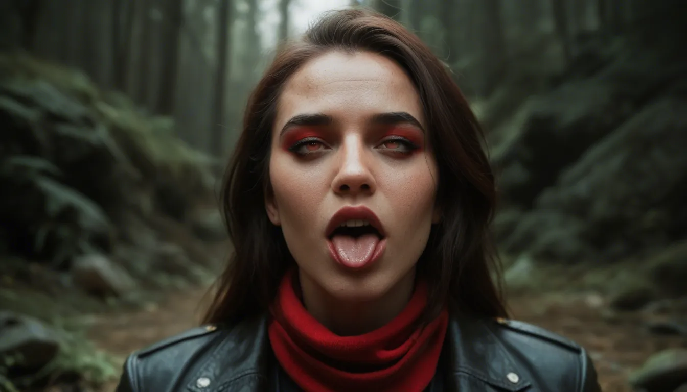cinematic photo, 8k, succubus, ahegao, scarf, natural skin texture, score_9, score_8, candid photo, realistic skin texture, visible skin pores, film grain, depth of field