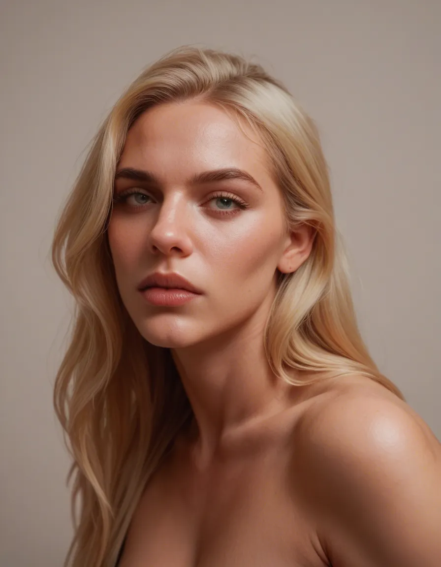 Hot blonde woman gets deepthroated and fully cummouth, score_9, score_8, candid photo, realistic skin texture, visible skin pores, film grain, depth of field