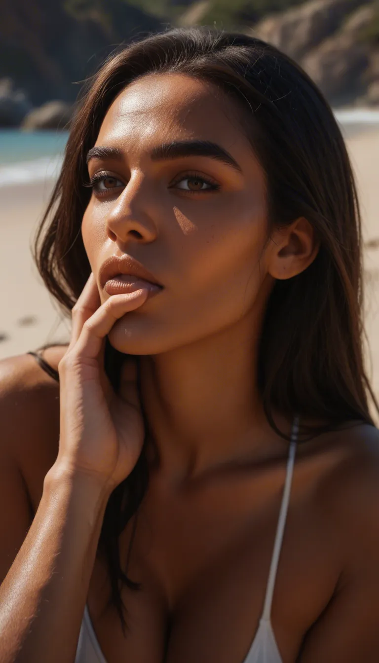 gorgeous 20-year-old latina with a porcelain, lithe figure and long straight hair shamelessly sucking a stranger's dick on a public beach cheating on her boyfriend.