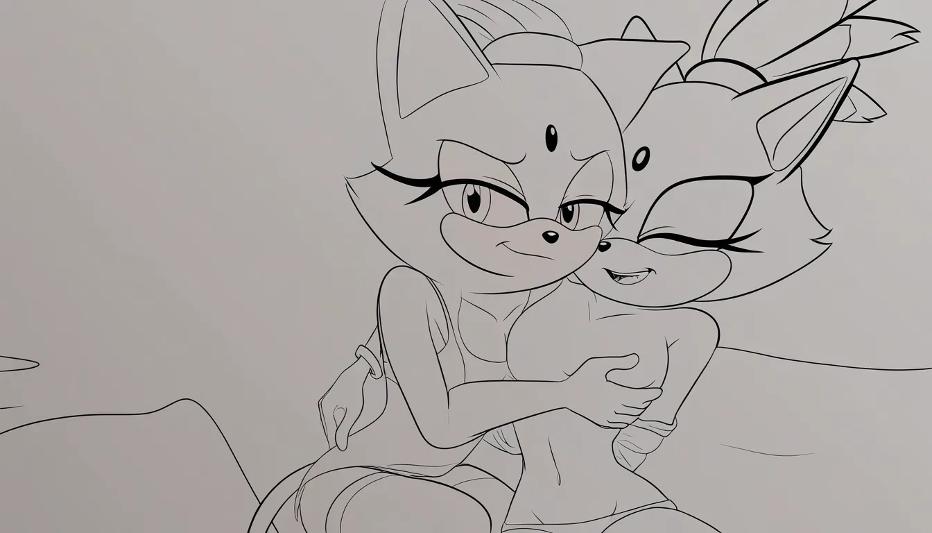 Blaze the Cat, Robo girl, lesbian, hug, undressing, 2girls