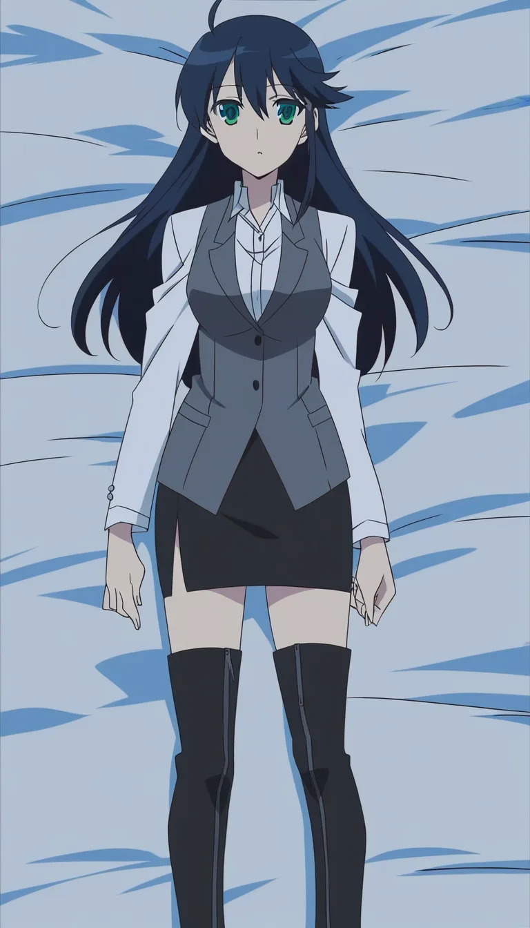 highly detailed, natural lighting, portrait, office lady, straddling, thigh boots, bed, mysterious vibe, lifelike render