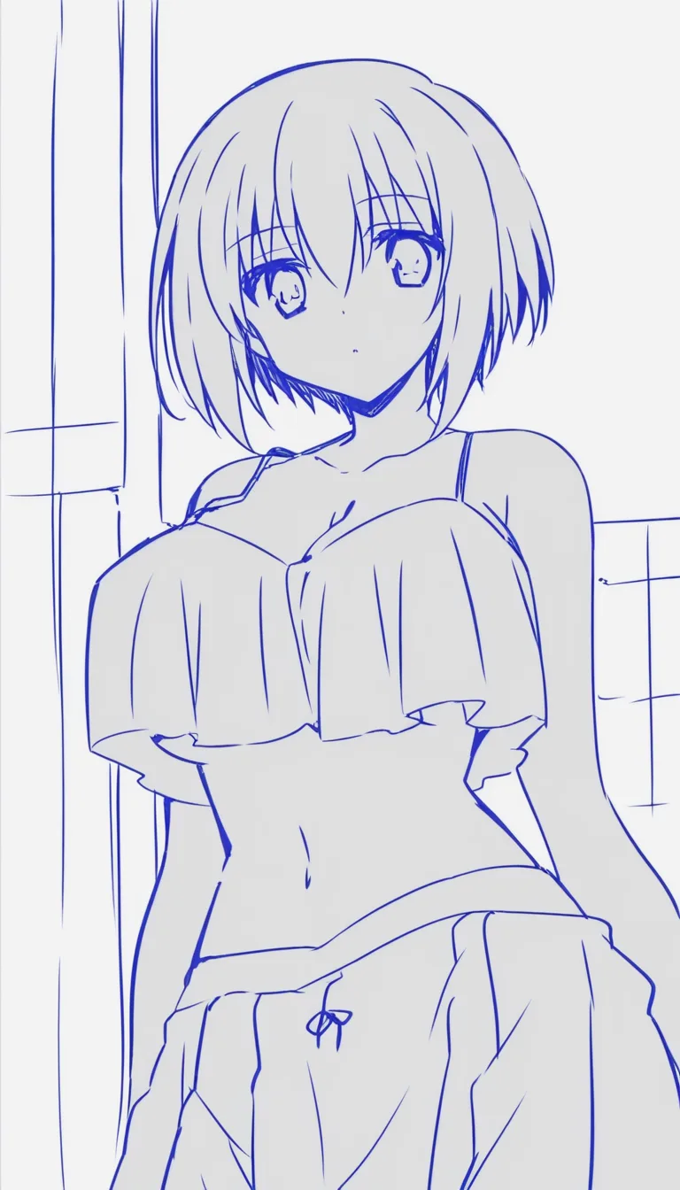 An Asian girl is in the bathroom and is taking off blue bikini until she is naked
