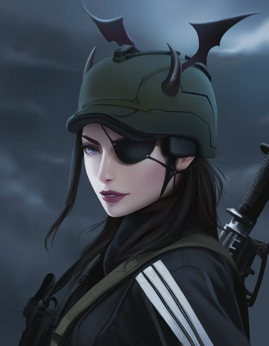 RAW photo, ultra realistic, over the shoulder, succubus, futanari, fake animal ears, military, dreamy atmosphere, cinematic realism, hentai_studio_quality