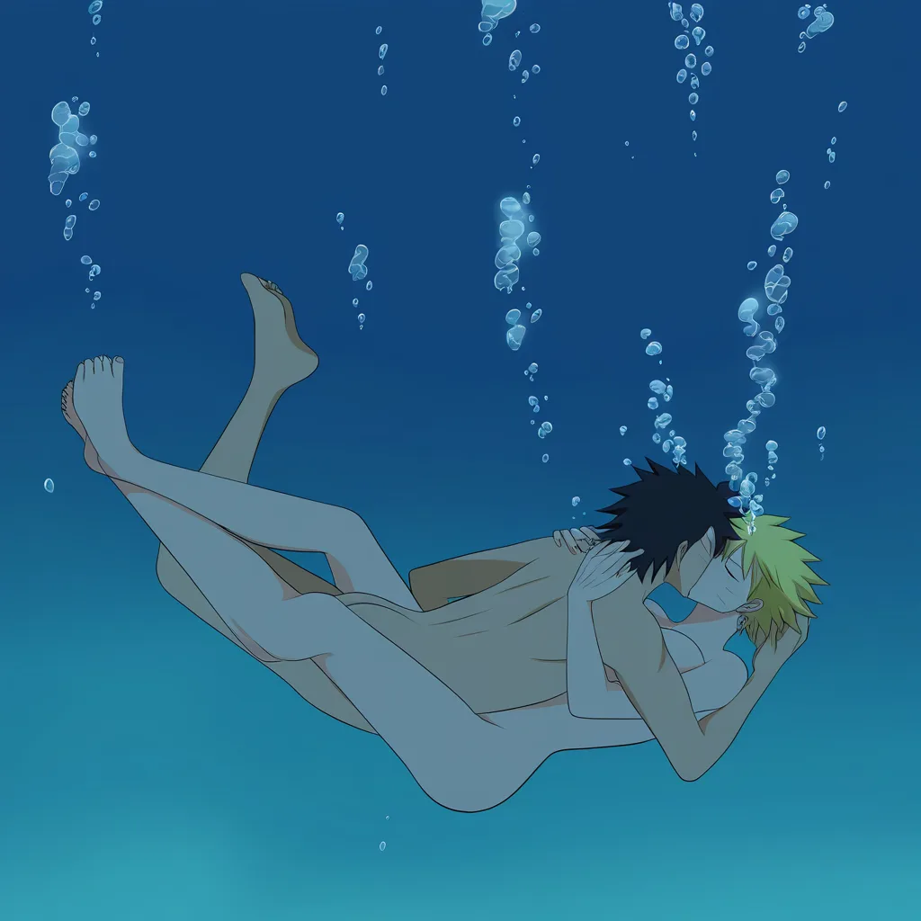 Naruto Uzumaki, @Nami (One Piece), short_hair , nude, underwater, kiss, huge, hentai_studio_quality