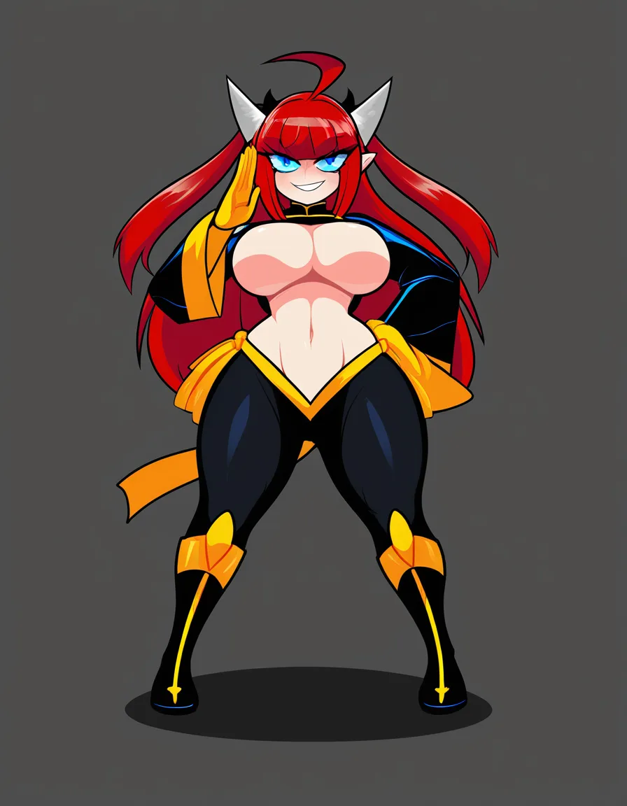 Anime female Martial artist big breasts wide hips blue eyes light skin short red hair Crop top under boob Arm wrapping baggy pants sandals toned belly in a room sun set low lighting fighting pose Confident smile, hentai_studio_quality