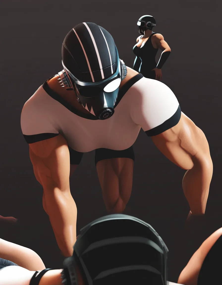 highly detailed, sharp, 5girls, muscular, shirt, blowjob, white background, detailed shading, score_9, score_8, 3d render, octane render, subsurface scattering, ray tracing, smooth shading