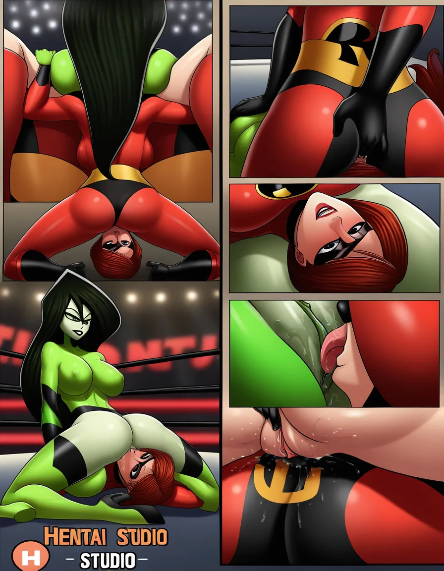 2girls , wrestling_ring , strapon , elastigirl_(incredibles) auburn_hair , shego , facesitting cunnilingus , cumming pussy_juice ,, tongue_out, front_focus,, fingering_self, hentai_studio_quality, hentai_studio_quality, hentai_studio_quality, hentai_studio_quality