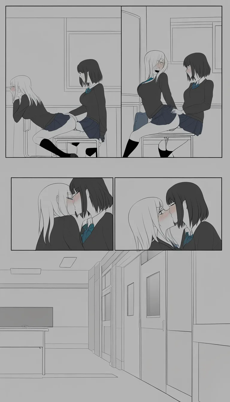 school_uniform , detailed ,, classroom , futa_with_female, yuri, vaginal, ffm_threesome, double_penetration, hentai_studio_quality