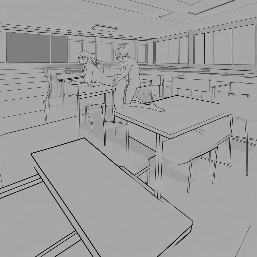 Naruto Uzumaki, @Alexis Rhodes (Yugioh gx), nude, sex_from_behind, classroom, breast_press, hentai_studio_quality
