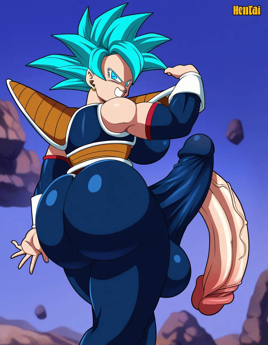 Girl, Saiyan_girl, huge_breasts, huge_ass, futanari, huge_penis, Saiyan_armor, erection_under_clothes, hentai_studio_quality