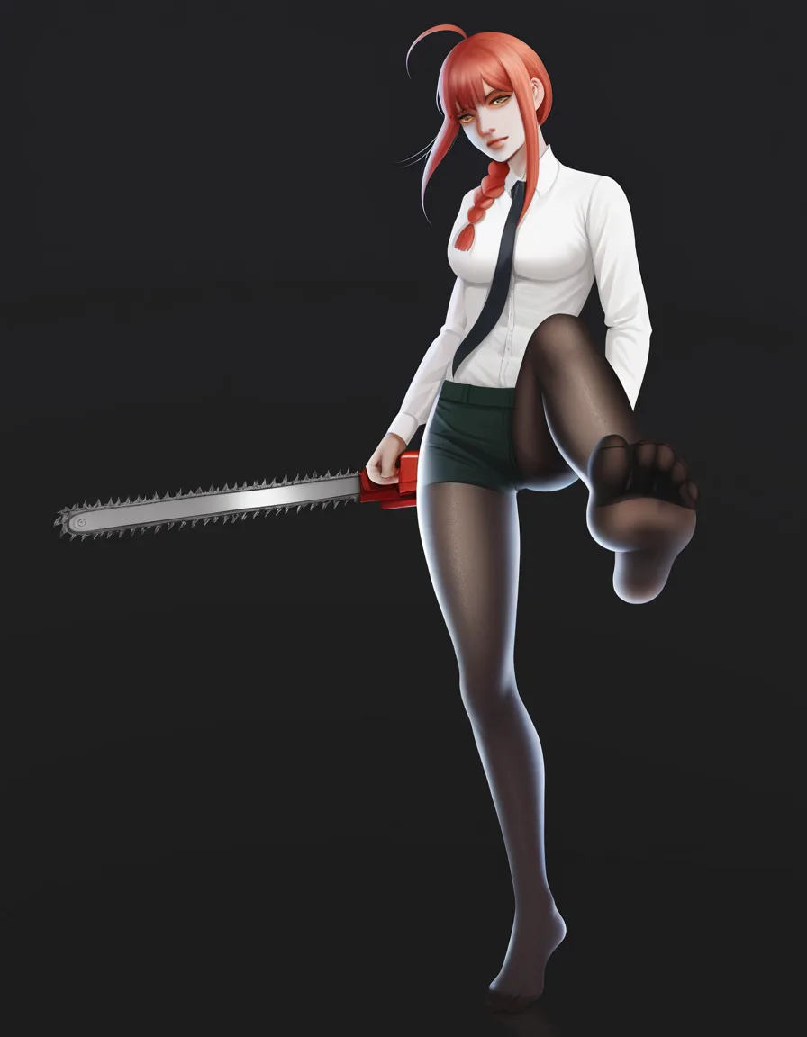 sharp focus, 8k uhd, 1boy, ahoge, pantyhose, spread legs, studio photo, RAW photo, ultra realistic, witch, soles, white shirt, spread legs, simple background, studio photo, @makise_kurisu, walking, hentai_studio_quality, @makima_(chainsaw_man), bdsm, hentai_studio_quality