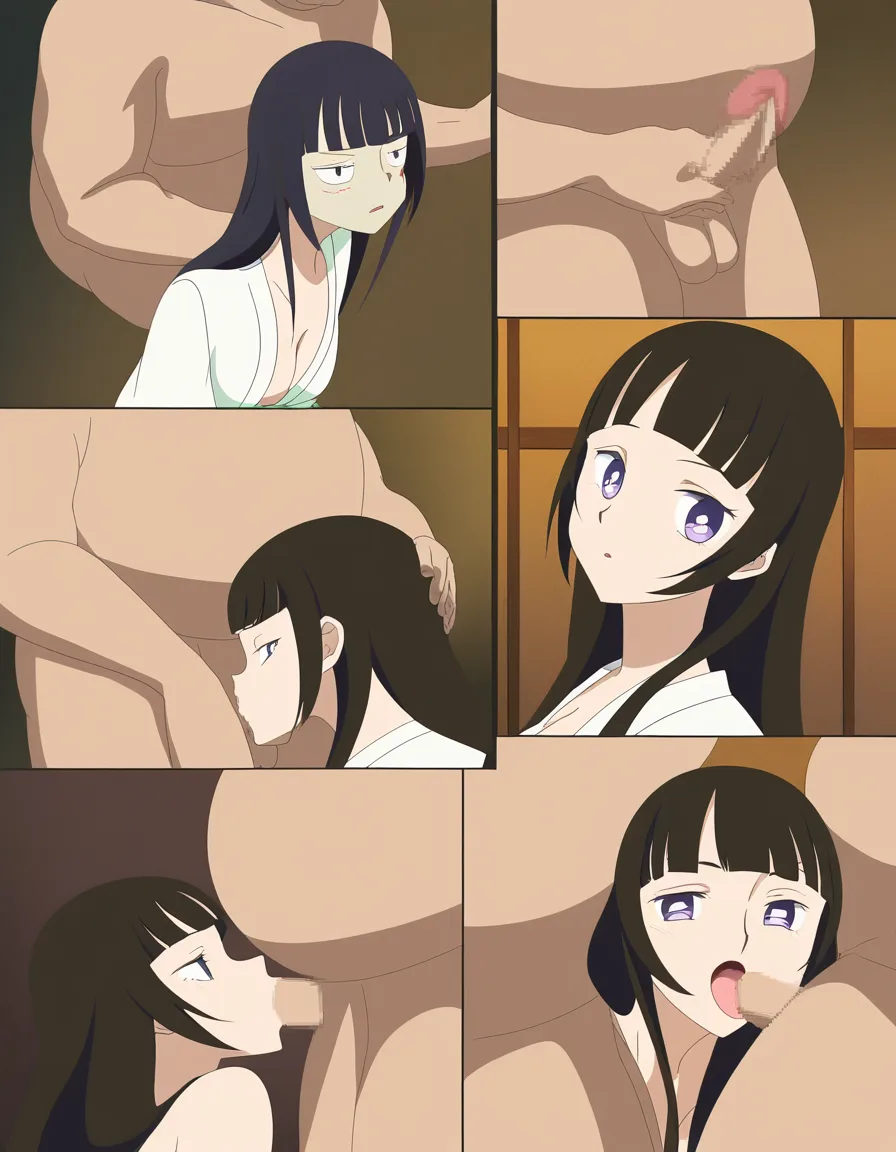 Ino yamanaka, squatting, fat man, blowjob,, (anime style:1.3), 2d, anime screencap, cel shading, flat color, @00osamio00, (anime style:1.3), 2d, anime screencap, cel shading, flat color, @00osamio00
