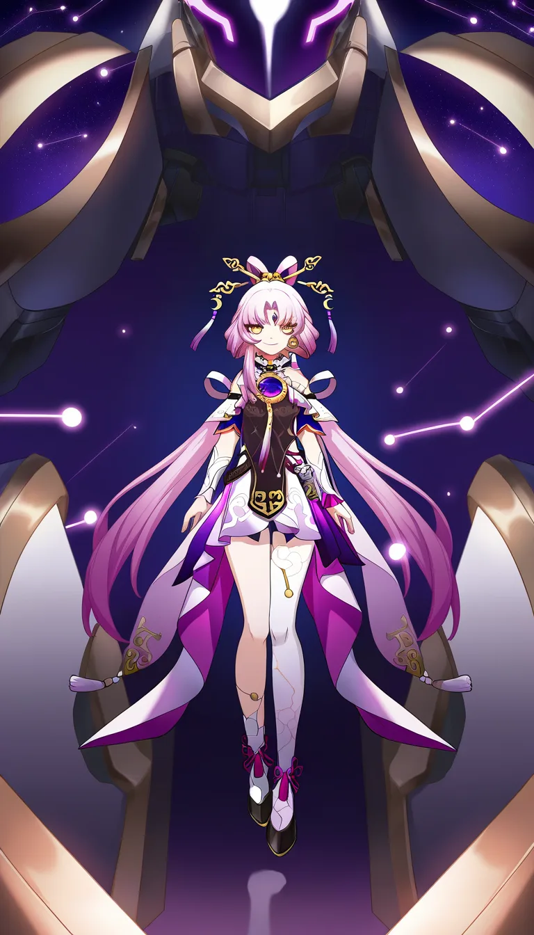 Masterpiece,1girl, Fu Xuan from Honkai Star Rail, stand, cameltoe, Determinated Smile, Tech Corridor background, from behind, look at viewer,, hentai_studio_quality