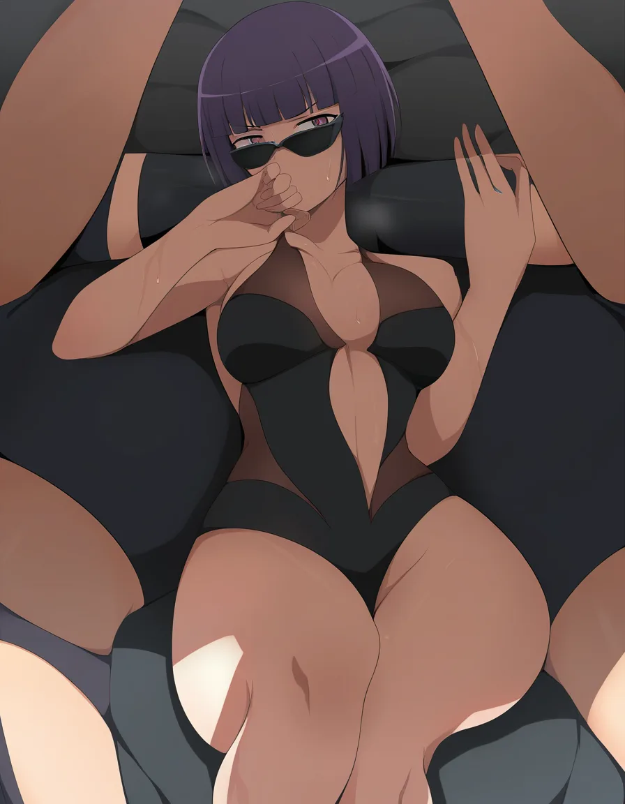 masterpiece, fine detail, 3girls, missionary, sunglasses, blunt bangs, anime style, hentai_studio_quality