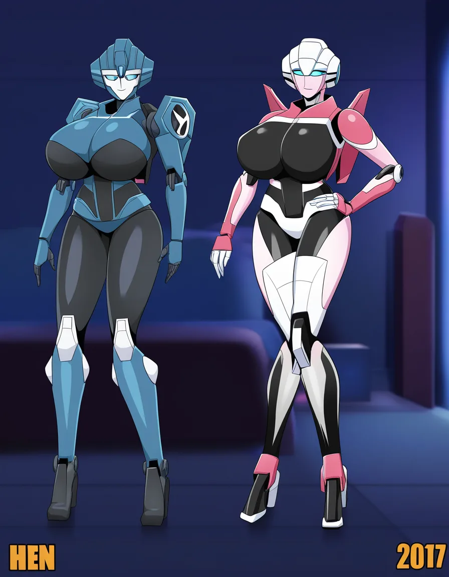 Arcee, tramsformers prime, solo, huge breast, full body, in bedroom, taller female, alternate breast size, robot girl, living motorcycle, hentai_studio_quality