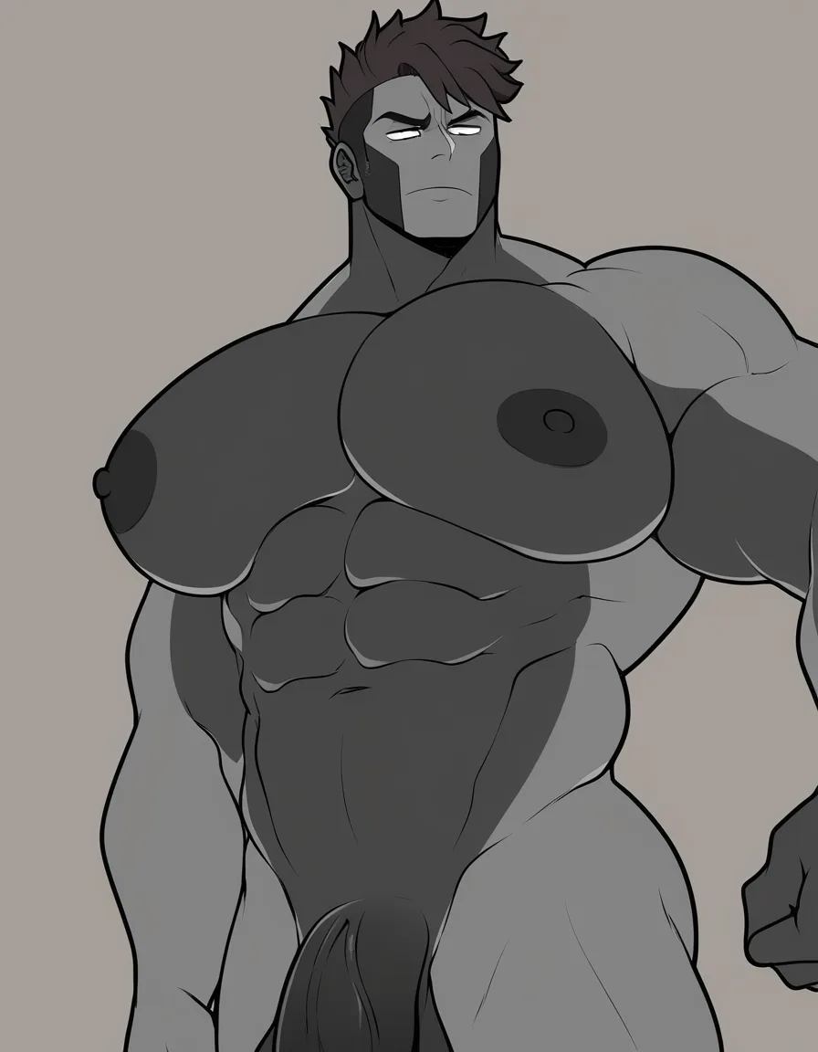 eager giant woman  standing over a mans veiny penis, large_breasts , abs , short_hair ,, hentai_studio_quality