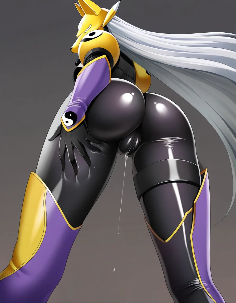 ultra detailed shading, masterpiece, clean art, highly_detailed, best_quality, sakuyamon, very_long_hair, white_hair, twintails, hentai_studio_quality, realistic, femdom, cameltoe, ass_visible_through_thighs, from_below, latex, latex_minidress, high_heel_boots, pussy_juice, full_body, skin_tight, looking_at_viewer, defined_legs, leaking_pussy, hentai_studio_quality, solo, 1girl, hentai_studio_quality