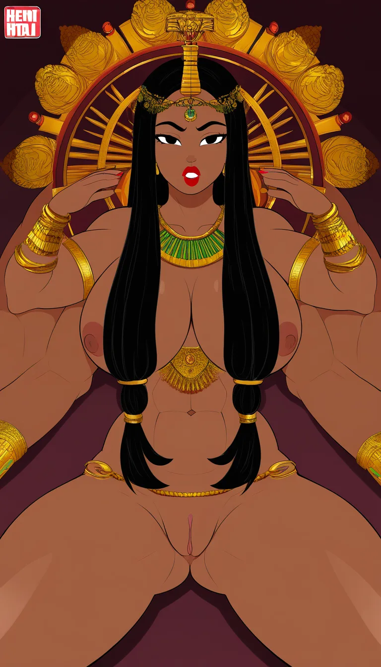 Adult Bengali Mother Goddess with multiple arms, graceful expression, Curvy, Broad shoulders and chest, thick arms thighs and pelvis, Ethnicity Hindu, Traditional Indian Ornaments and attire, Black eyes and long black hair, lipstick, Hindu Goddess crown, pov having sex with viewer, pussy,