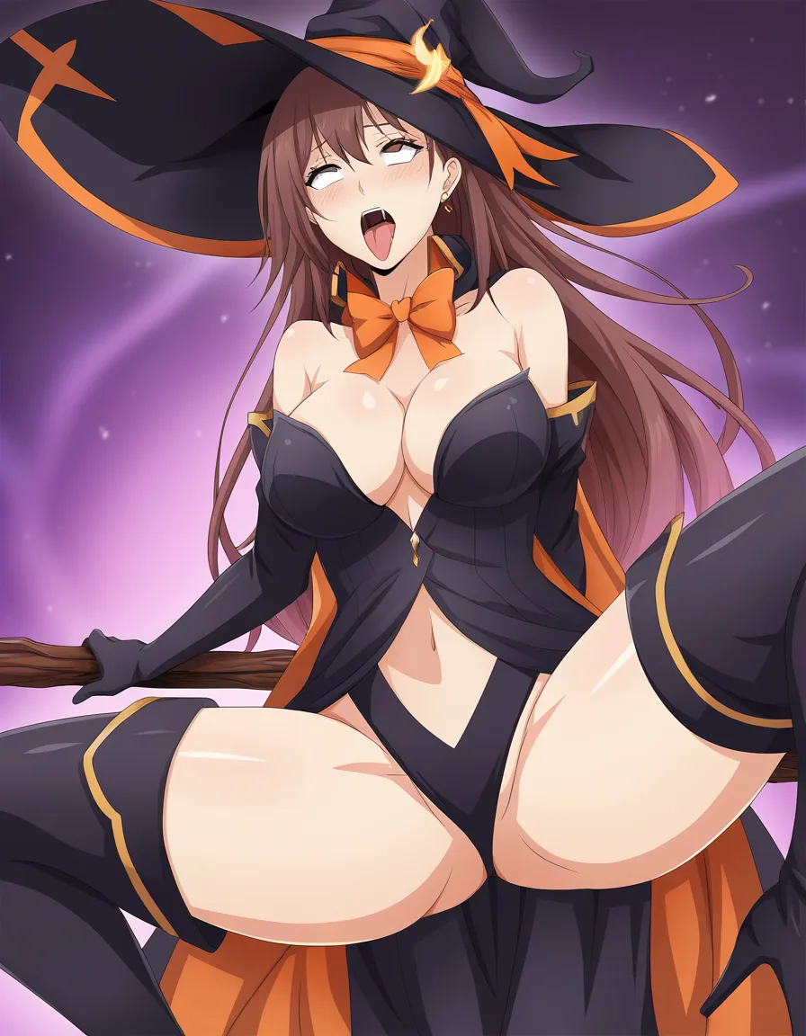 masterpiece, clean art, witch, thigh boots, bowtie, ahegao, intense passion, visual novel art, hentai_studio_quality