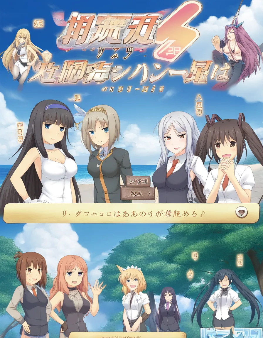 highly detailed, sharp, 6+girls, futanari, nail polish, outdoors, visual novel art, hentai_studio_quality