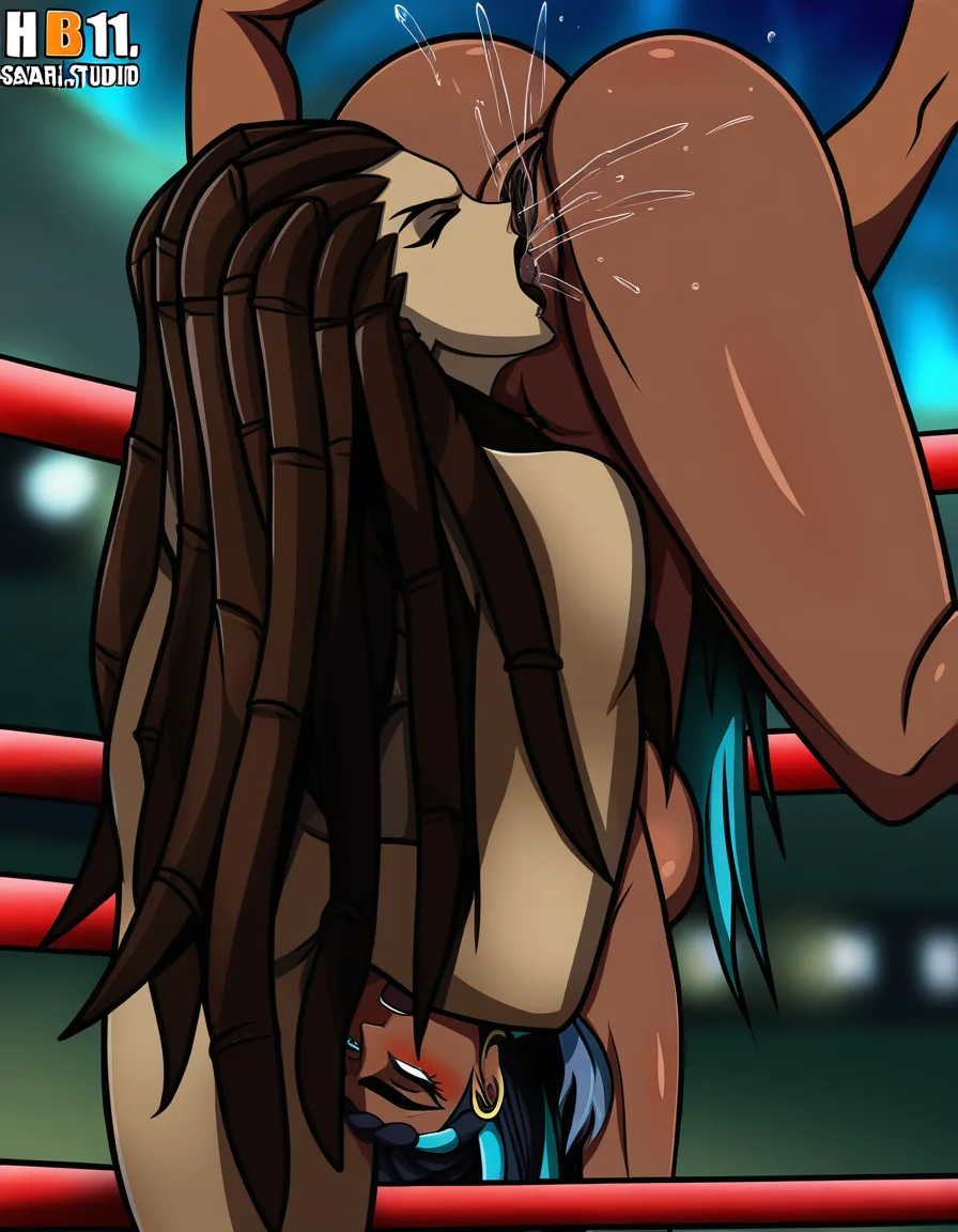 (Sarah_kerrigan_(starcraft)_light_skin) @nessa_(pokemon) , 2girls yuri sex , wrestling_ring, wrestling orgasm pussy_juice, defeated, squirting , oral , cunnilingus , nude, upside-down, hentai_studio_quality