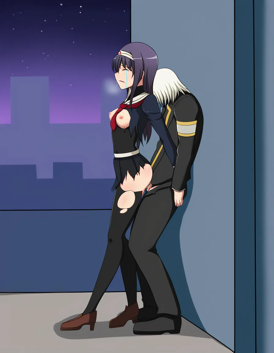 petite, sad, sex, against_wall, crying, torn_clothes,, hentai_studio_quality