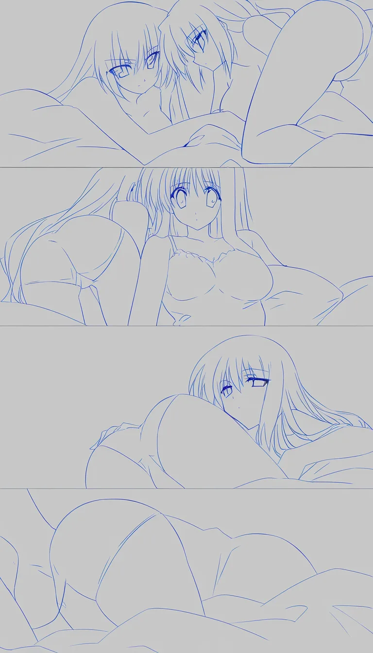 ultra detailed, crisp, 3girls, teasing, ass, underwear, on bed, clean lineart