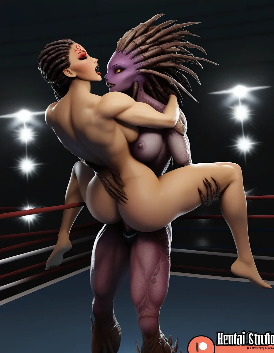 sarah_kerrigan, bao_the_whale, yuri , sex , wrestling, nude, orgasm, strapon lift_and_carry, hentai_studio_quality