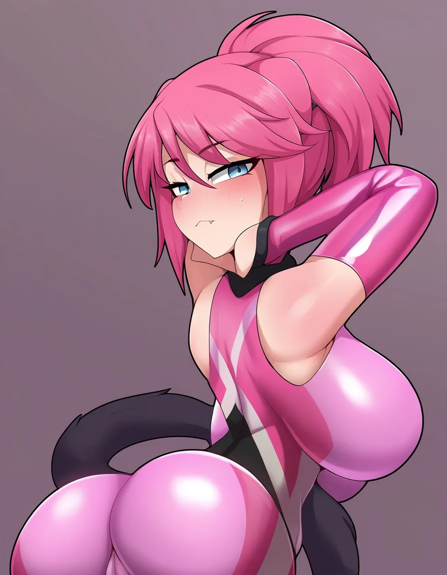 cute pink hair neko girl in tight athlesiure, hentai_studio_quality
