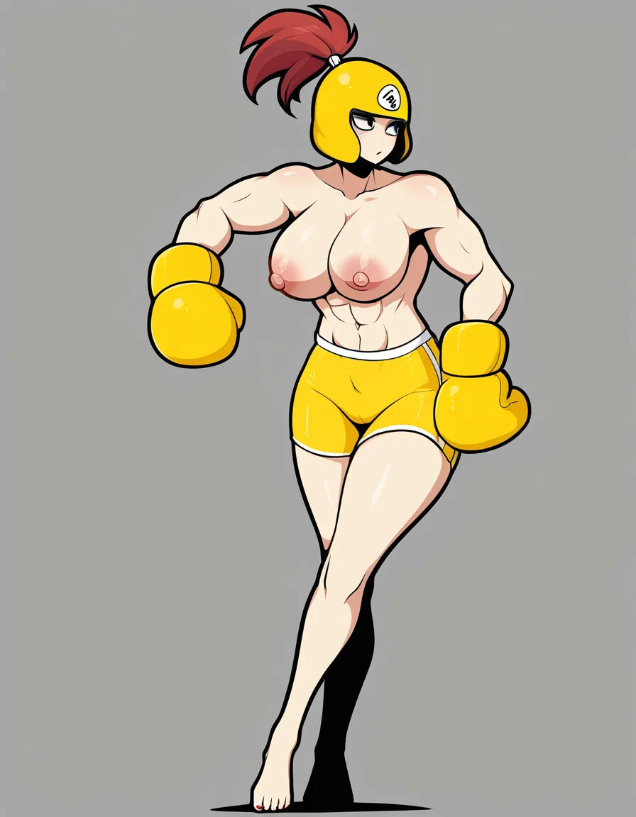 African, large breasts, yellow boxing gloves, yellow boxing shorts,topless, nsfw, hentai_studio_quality