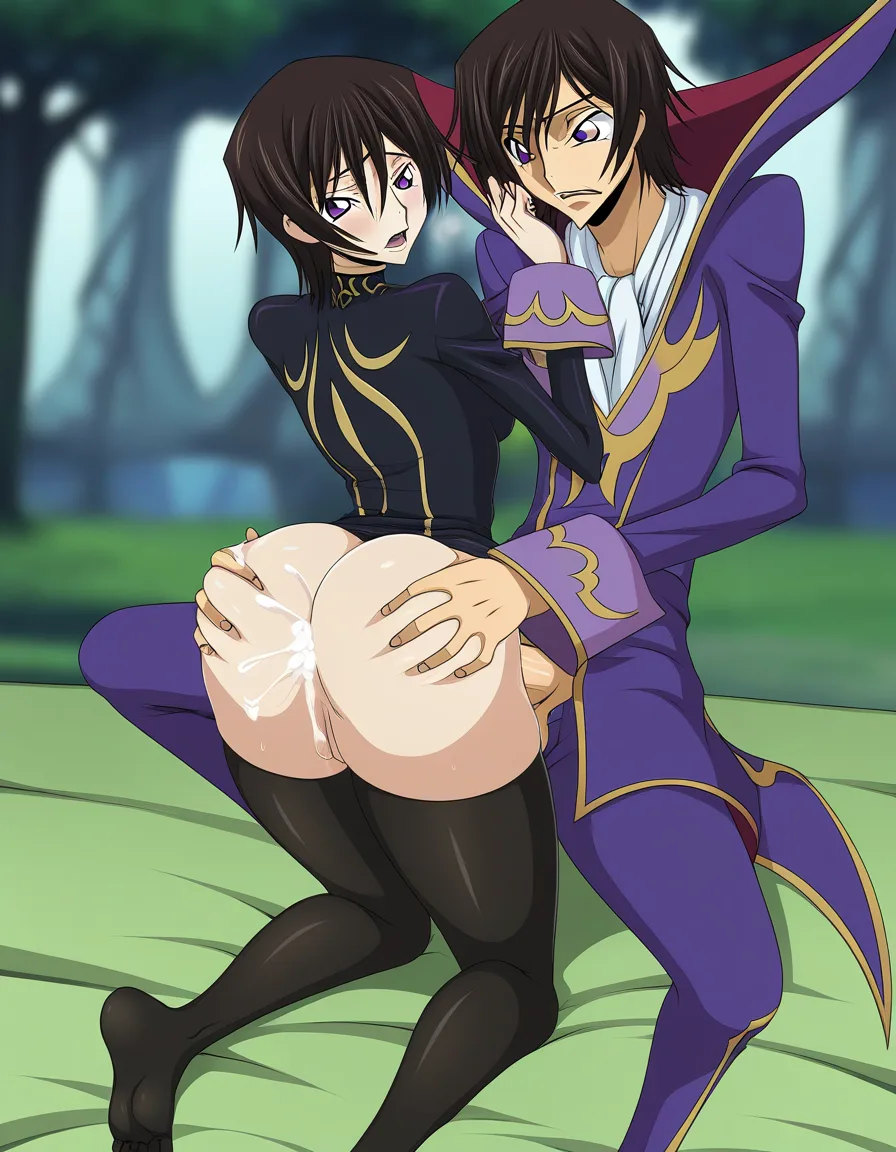 ultra detailed, @c.c. , @lelouch_vi_britannia, ass, jacket, kneeling on bed, feet, anal, pain expression, cum_in_ass, salvia, tree,, hentai_studio_quality, hentai_studio_quality, hentai_studio_quality, hentai_studio_quality, hentai_studio_quality