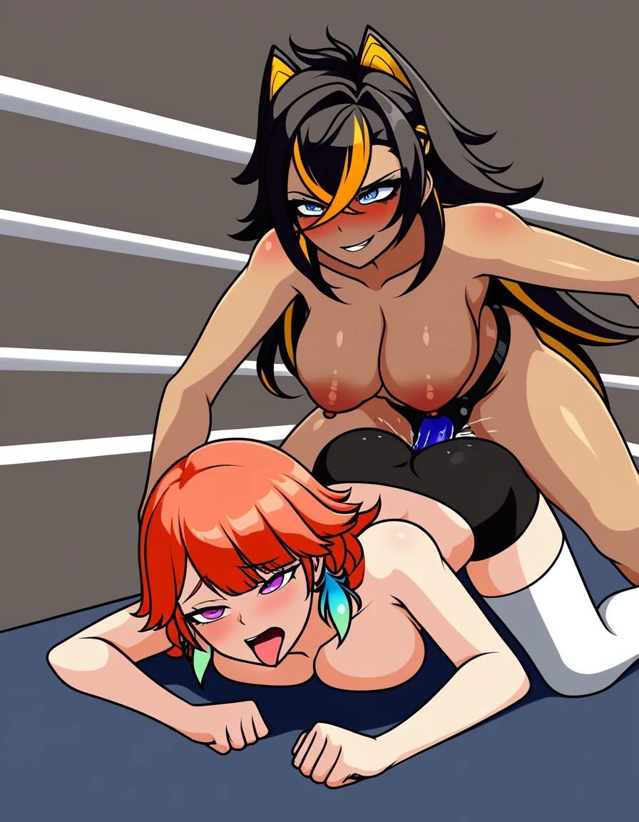 @dehya_(genshin_impact) @takanashi_kiara ) ) ,2girls yuri sex , wrestling_ring,  orgasm pussy_juice, defeated,, squirting strap-on bruises ,,, doggystyle,,, hentai_studio_quality, hentai_studio_quality, hentai_studio_quality, hentai_studio_quality