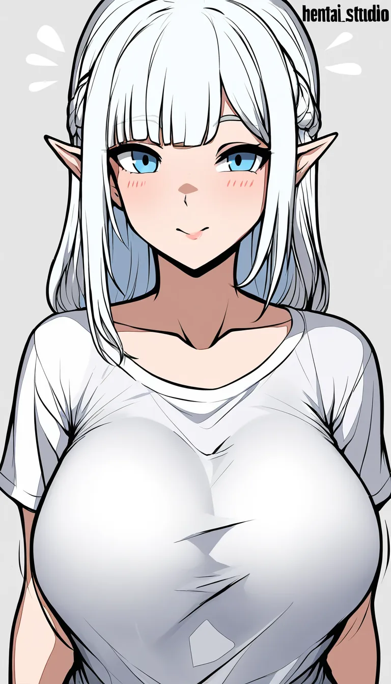 ultra detailed, elf girl, collarbone, shirt, bouncing breasts, eroge aesthetic, lesbian