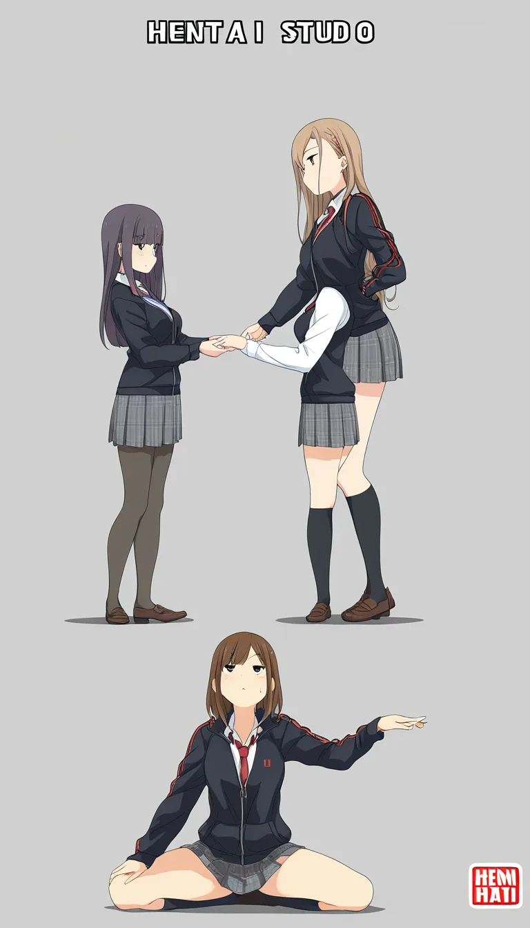 highly detailed, sharp, 4girls, riding, holding hands, hentai style
