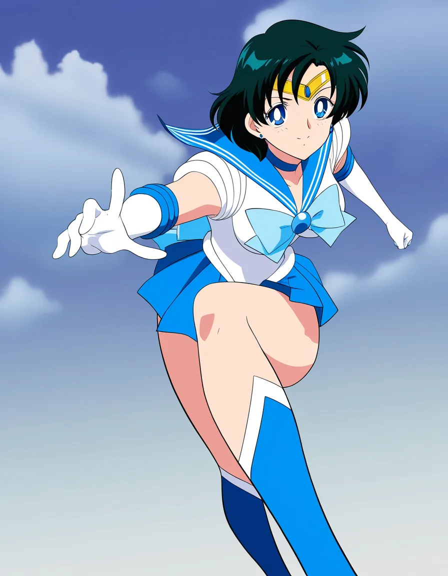 Sailor mercury big breasts, (anime style:1.3), 2d, anime screencap, cel shading, flat color
