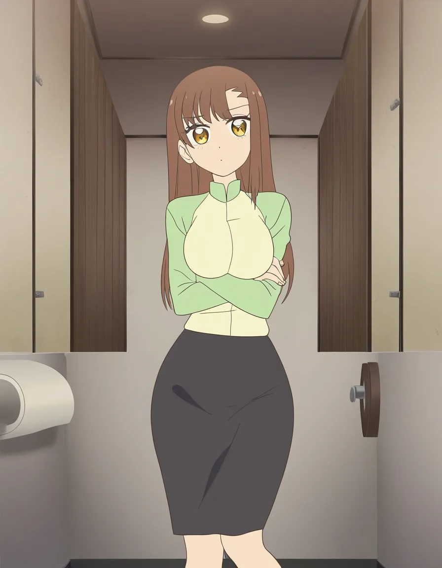 Cute girl, big tits, anal sex in restroom, vietnamese student, (anime style:1.3), 2d, anime screencap, cel shading, flat color