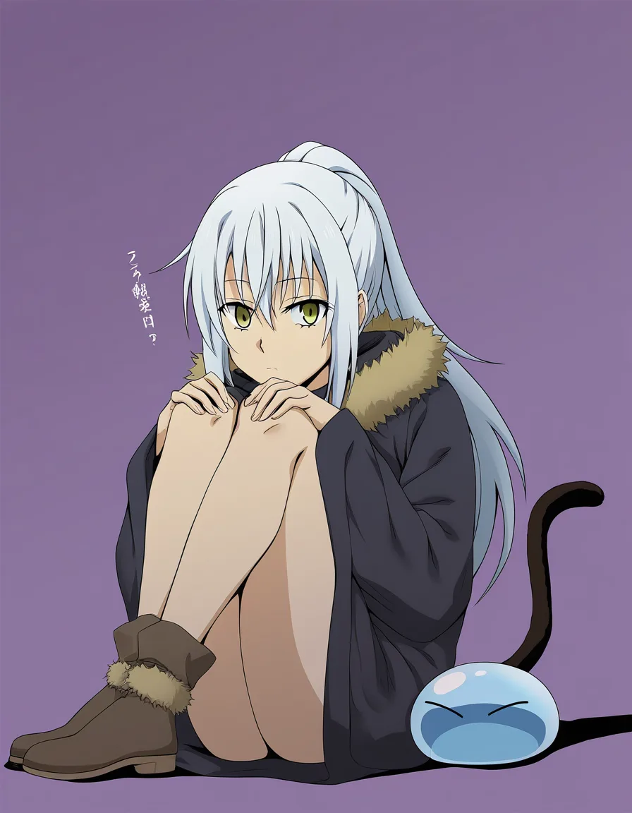 Rimuru Tempest from "That Time I Got Reincarnated as a Slime" in his girl form.
In this scene nude, sitting and alone., hentai_studio_quality