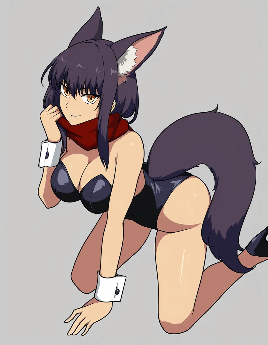 highly detailed, sharp, bunny girl, scarf, tail, on all fours, confident gaze, vivid anime colorsPussy, 1girl, hentai_studio_quality