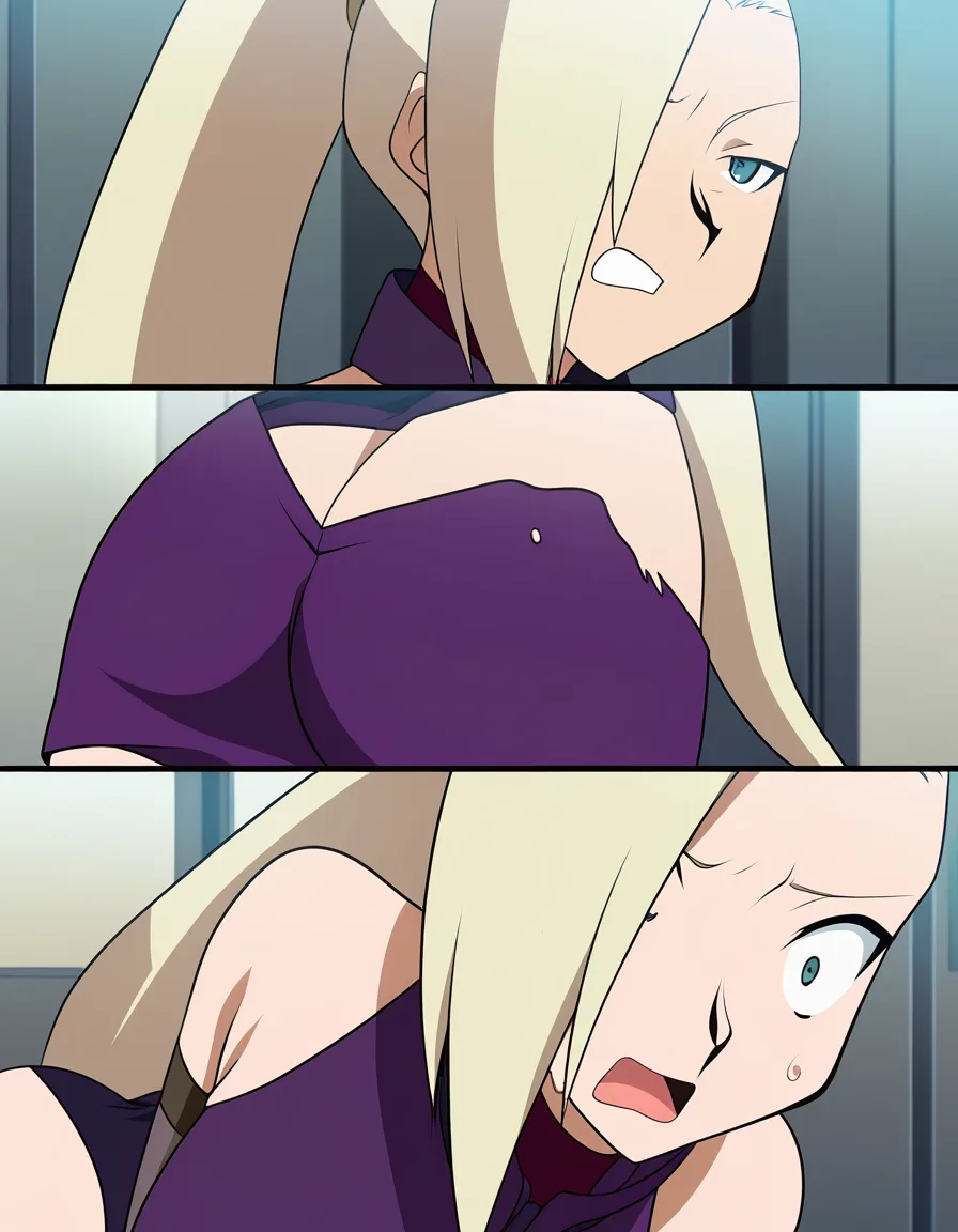Yamanaka Ino, school, eyes open, ass sniffing, sweatdrop, hentai_studio_quality, (anime style:1.3), 2d, anime screencap, cel shading, flat color, (anime style:1.3), 2d, anime screencap, cel shading, flat color, hentai_studio_quality