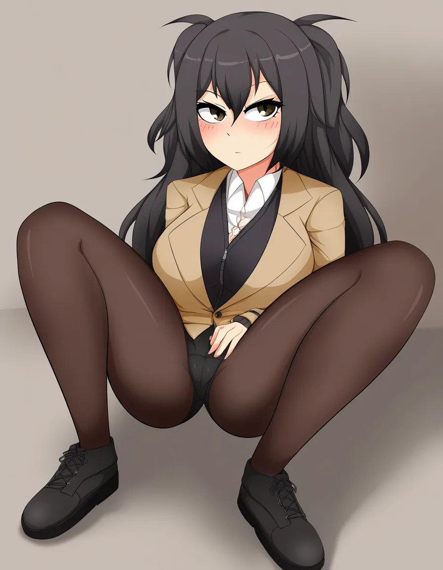 absurdres, highres, solo female, jacket, spread legs, over the shoulder, hentai style, hentai_studio_quality