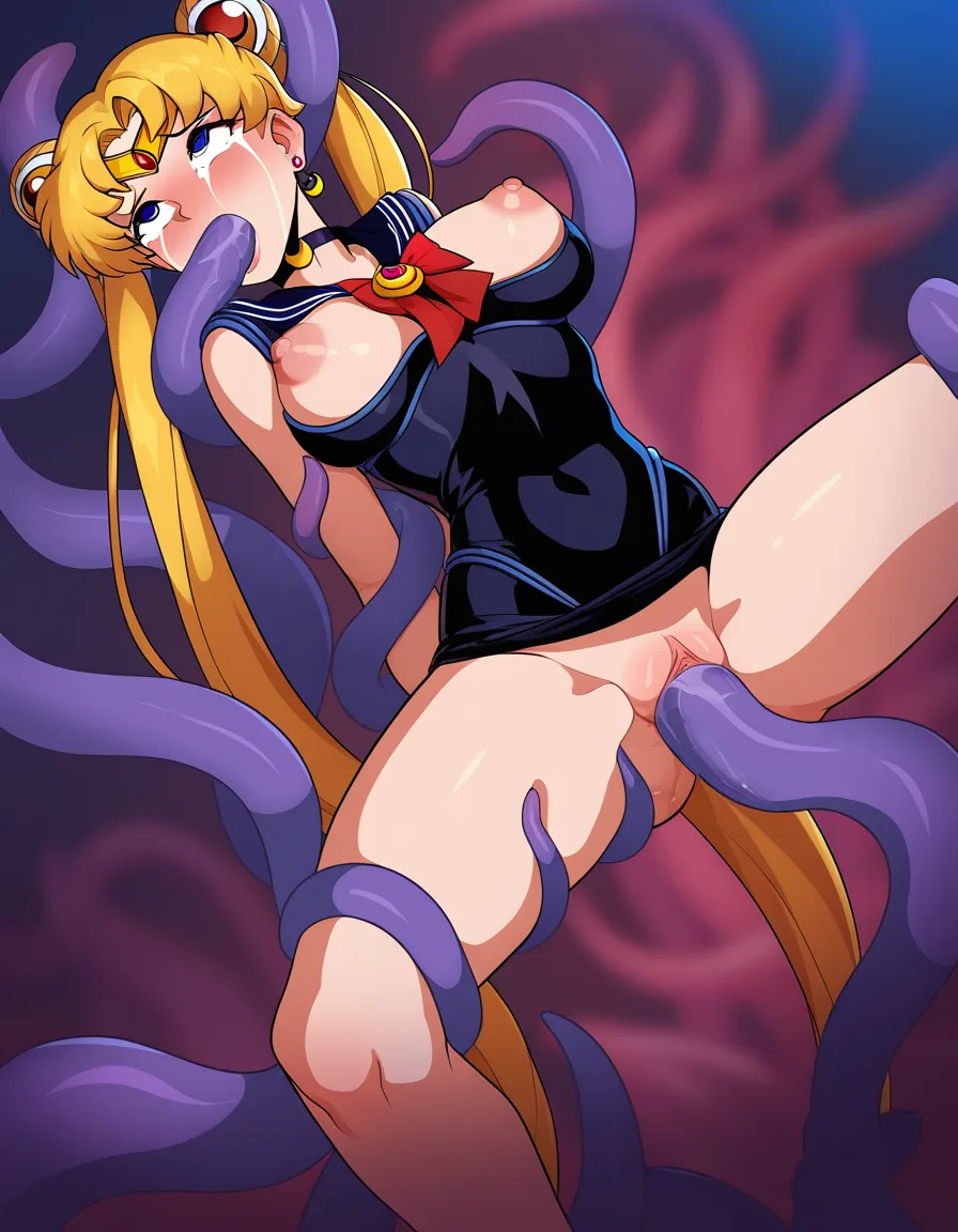 masterpiece, best quality, neon_genesis_evangelion , sailor_moon , crying, black_dress , tentacles, fellatio , vaginal , hentai_studio_quality, hentai_studio_quality